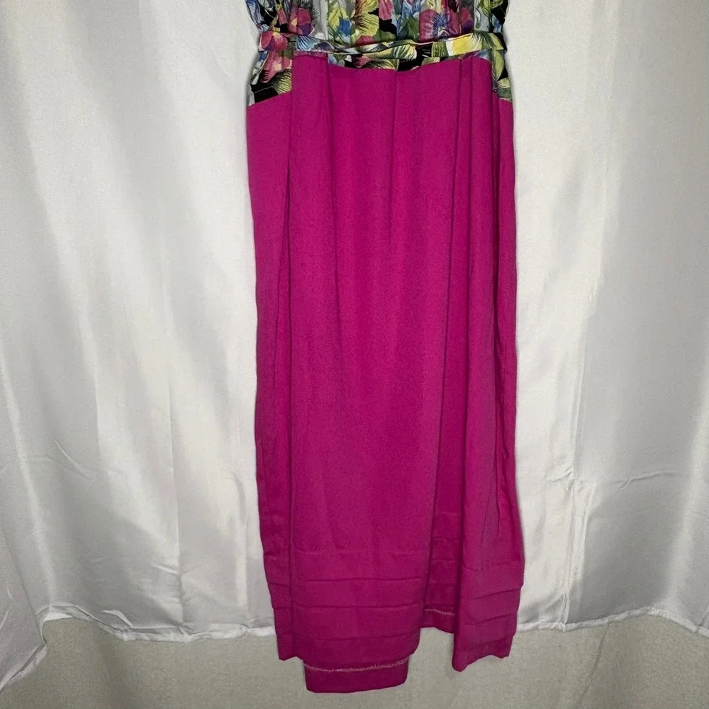 Vintage 90s Handmade Floral‎ Pink Midi Maxi Dress Elastic Waist Pintuck Hem